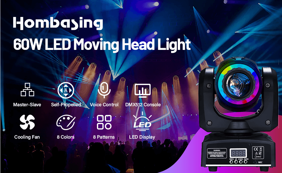 Hombasing 60W LED Moving Head — 8 Gobo RGB DJ Sahne Işığı
