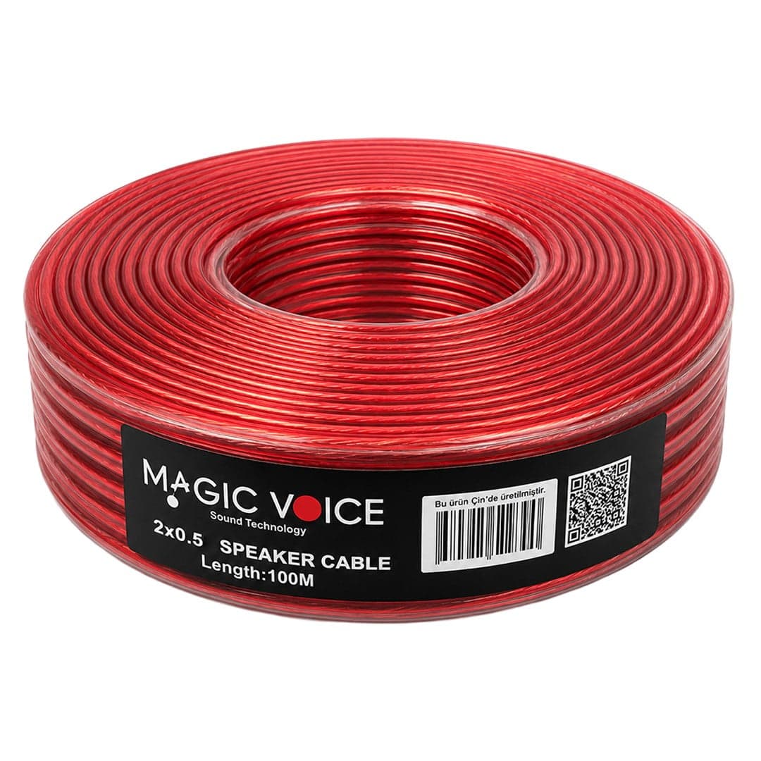 Magicvoice MV-29553 2x0.50mm Siyah Şeffaf Kırmızı Çizgili 100 Metre CCA Hoparlör Kablosu