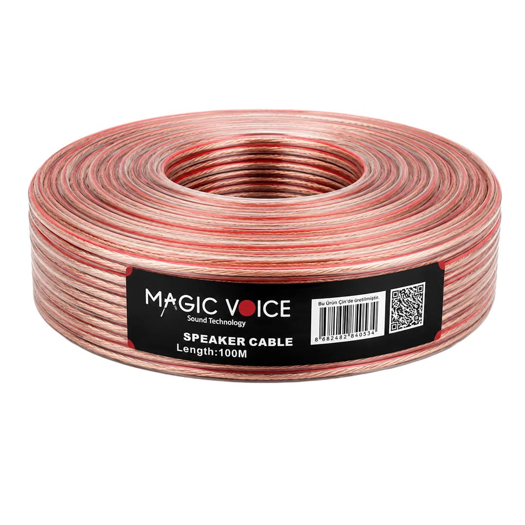 Magicvoice MV-29556 2x0.50mm Şeffaf Kırmızı Çizgili 100 Metre CCA Hoparlör Kablosu